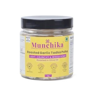 Munchika Roasted Garlic Tadka Poha – A Crunchy, Savoury Poha Mix with Almonds, Cashews and Makhana | 100g