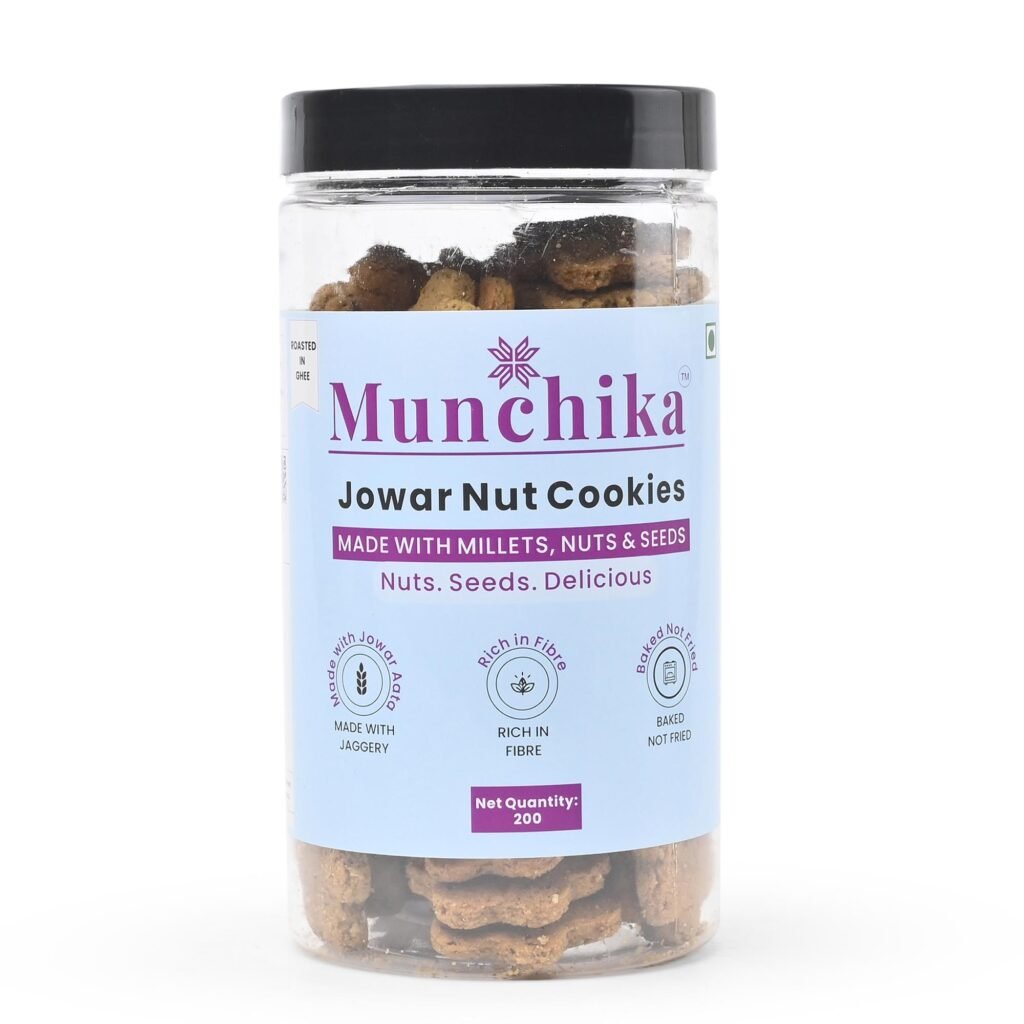 Munchika Jowar Cookies – High-Fibre Cookies Made with Jowar, Nuts, Seeds, Jaggery and Olive Oil | 200 gram