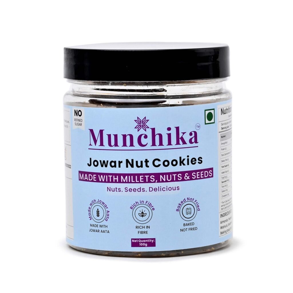 Munchika Jowar Cookies – High-Fibre Cookies Made with Jowar, Nuts, Seeds, Jaggery and Olive Oil | 100 gram