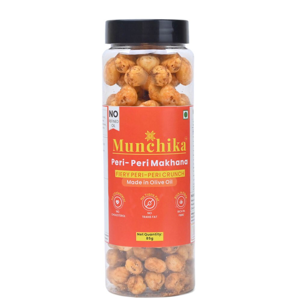 Munchika Peri Peri Makhana, Roasted High-Fibre Foxnuts, Spicy Tangy Snack, Made with Olive Oil, Not Deep-Fried | 85g